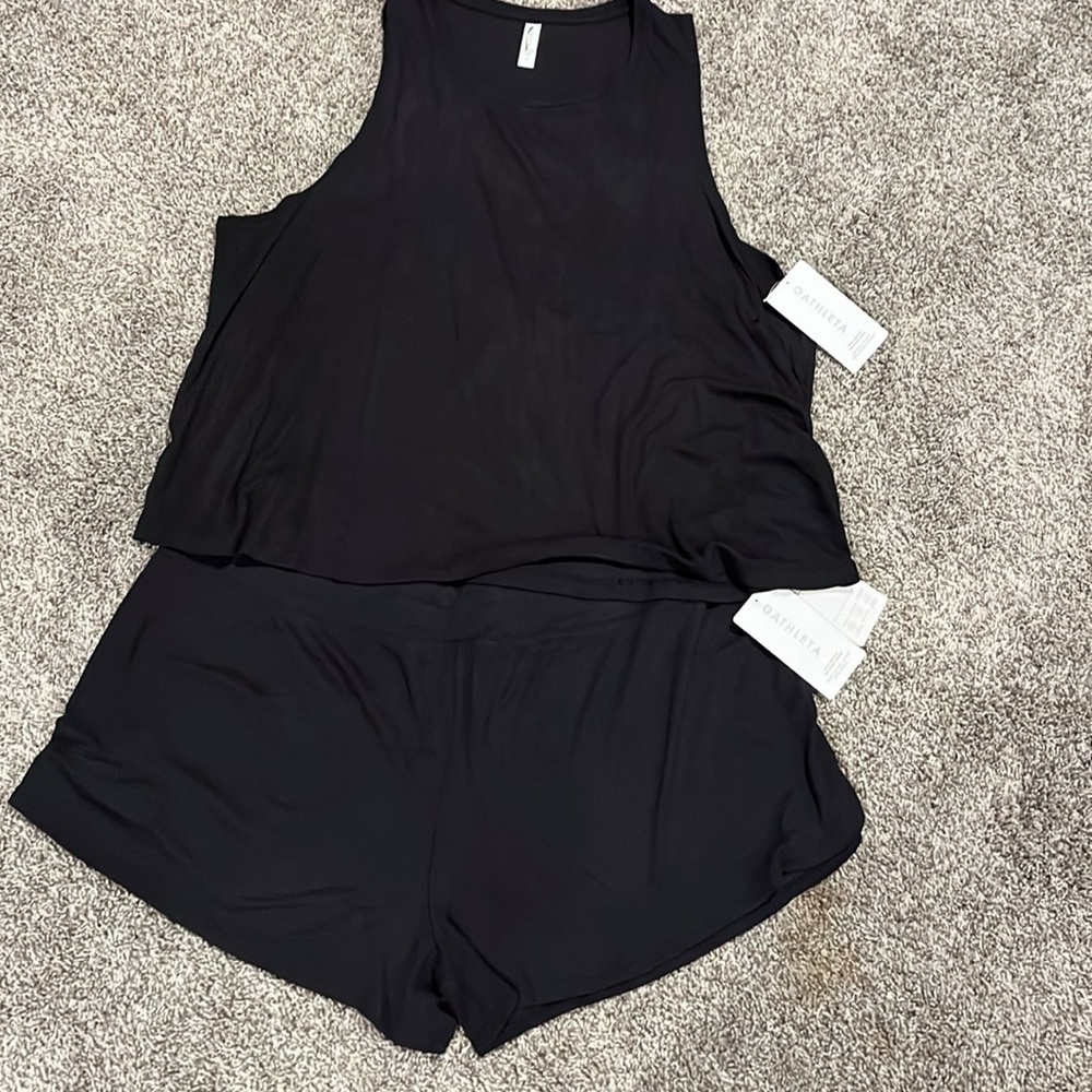 Athleta Well Rested Black Ribbed Sleep Short & Tank Pajama Set - Picture 2 of 7